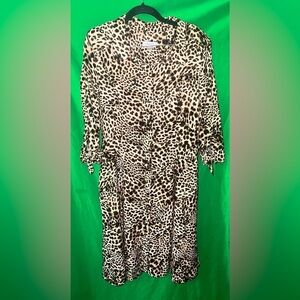 calvin klein green leopard dress Calvin Klein Dress Women 12 Large Green Leopard Velvet Ruffle V Neck Long  Midi